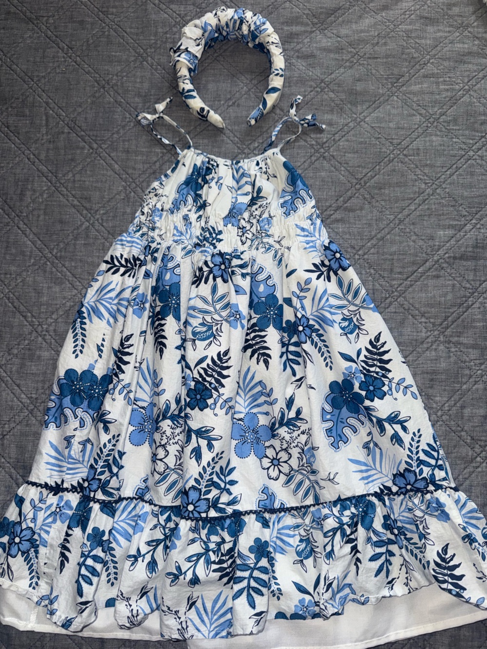 Girls Blue Floral Sundress with Matching Headband